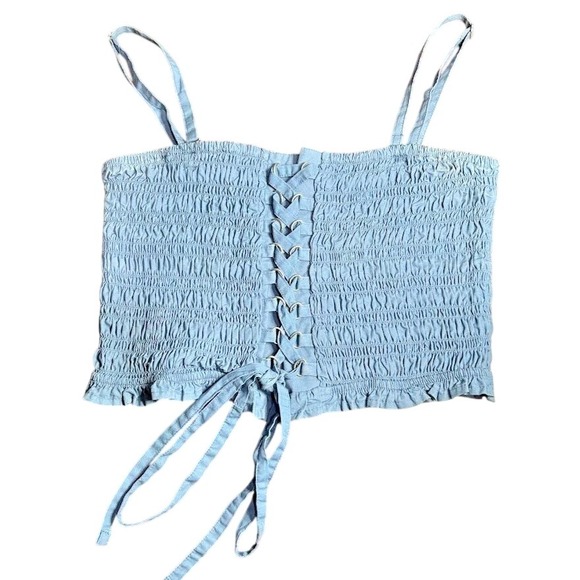 American Eagle Outfitters Tops - American Eagle Smocked Cami Women Small Blue Excellent Lace Up Cropped Tank Top‎